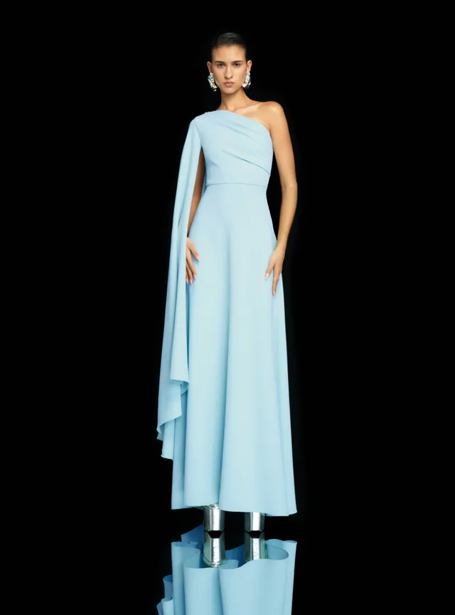 Solace London Yazmin sukienka maxi błękitna jedno ramię