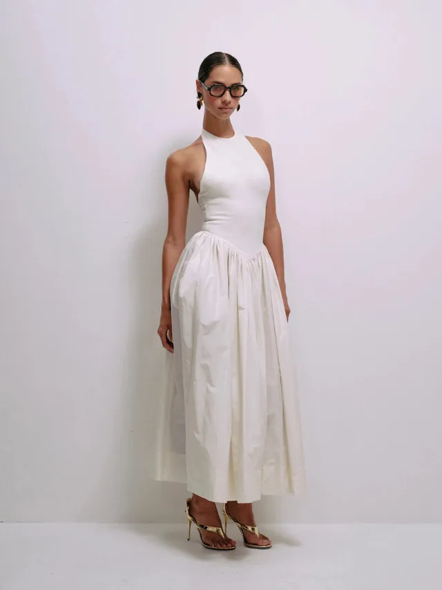 Delfi Collective Madison sukienka Cream midi bawełniana