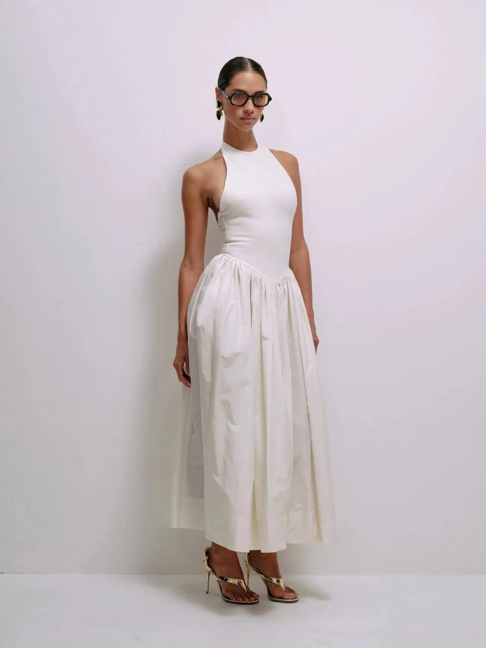 Delfi Collective Madison sukienka Cream midi bawełniana