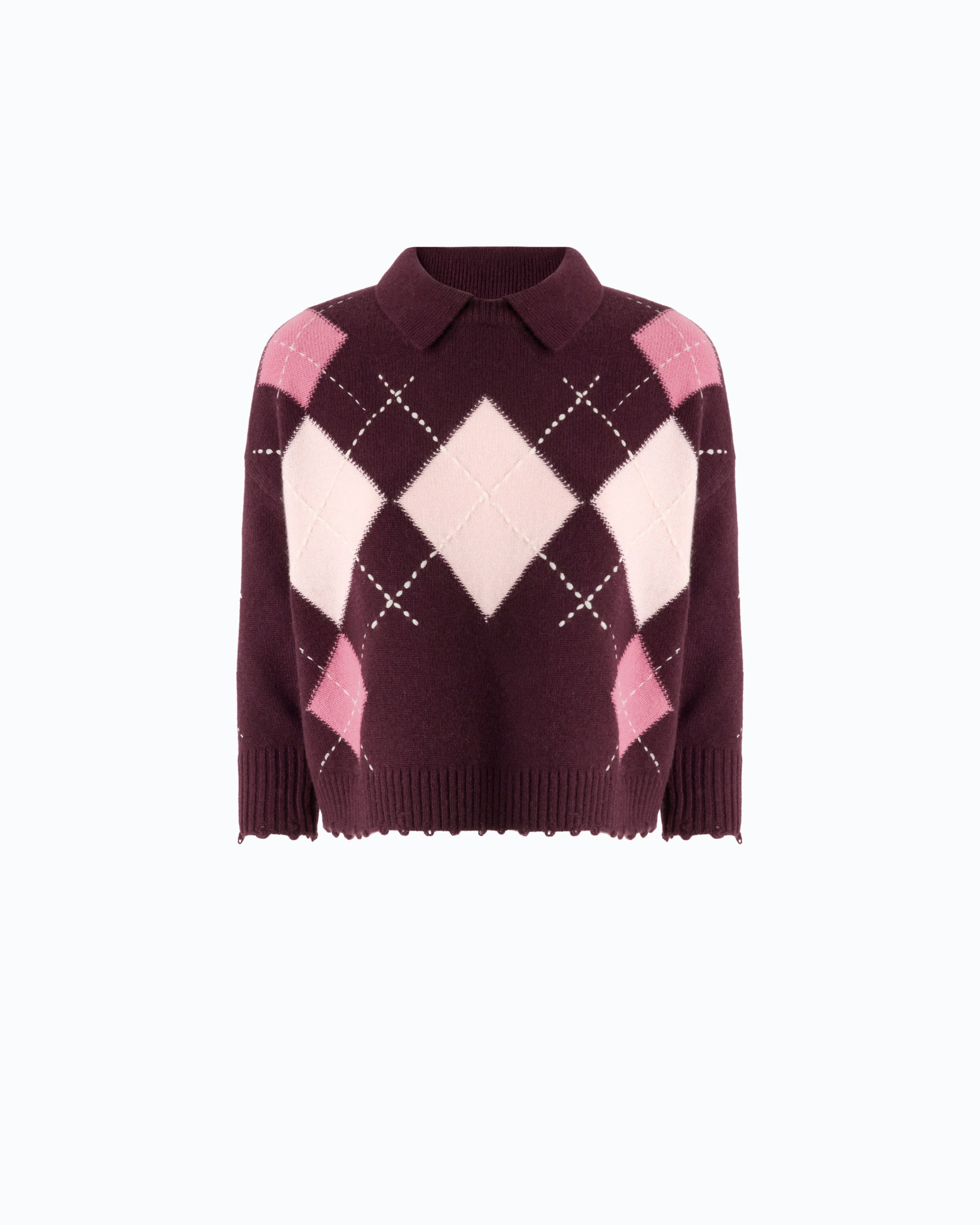 Pinko Cork sweter wełna kaszmir romby polo