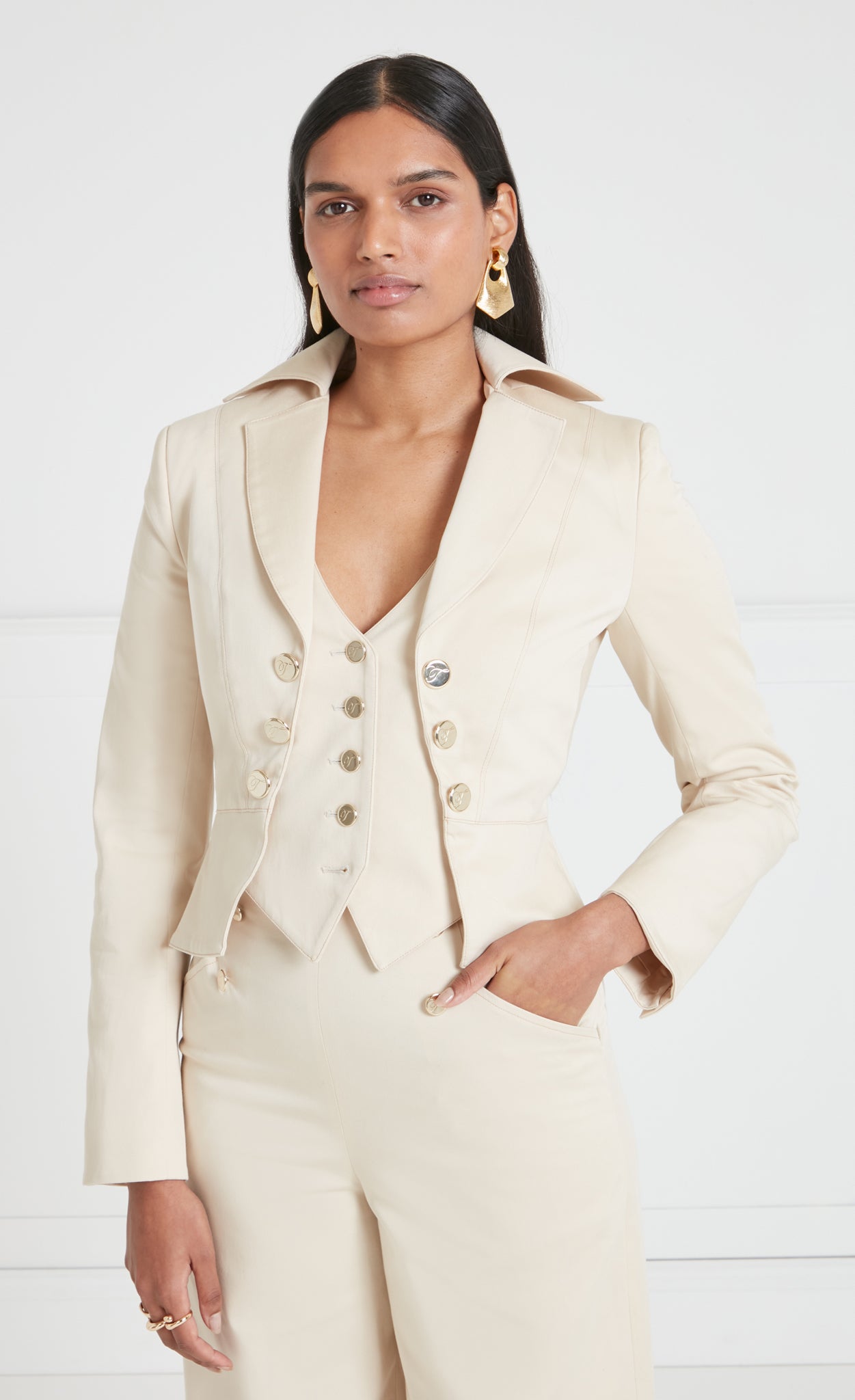 Temperley London Castell marynarka Sandy Cream 2w1 bawełna
