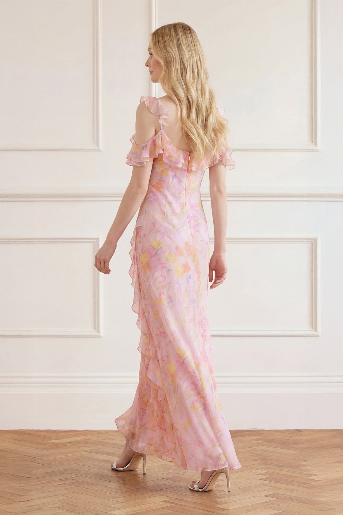 Needle & Thread Floating Freesias Georgette Cami Gown sukienka różowa