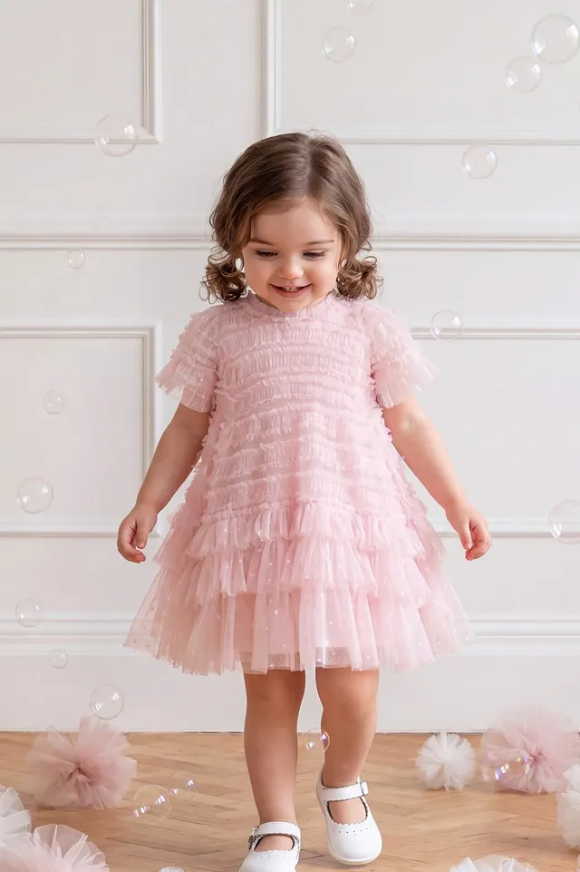 Needle & Thread Valentine Ruffle sukienka niemowlęca różowa