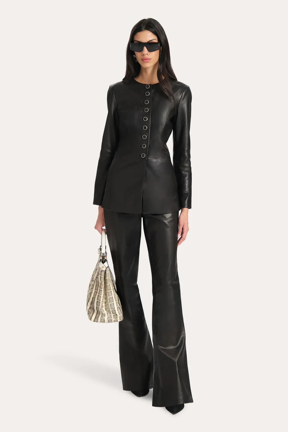 Elie Tahari Anouk kurtka skórzana Black Onyx skóra owcza