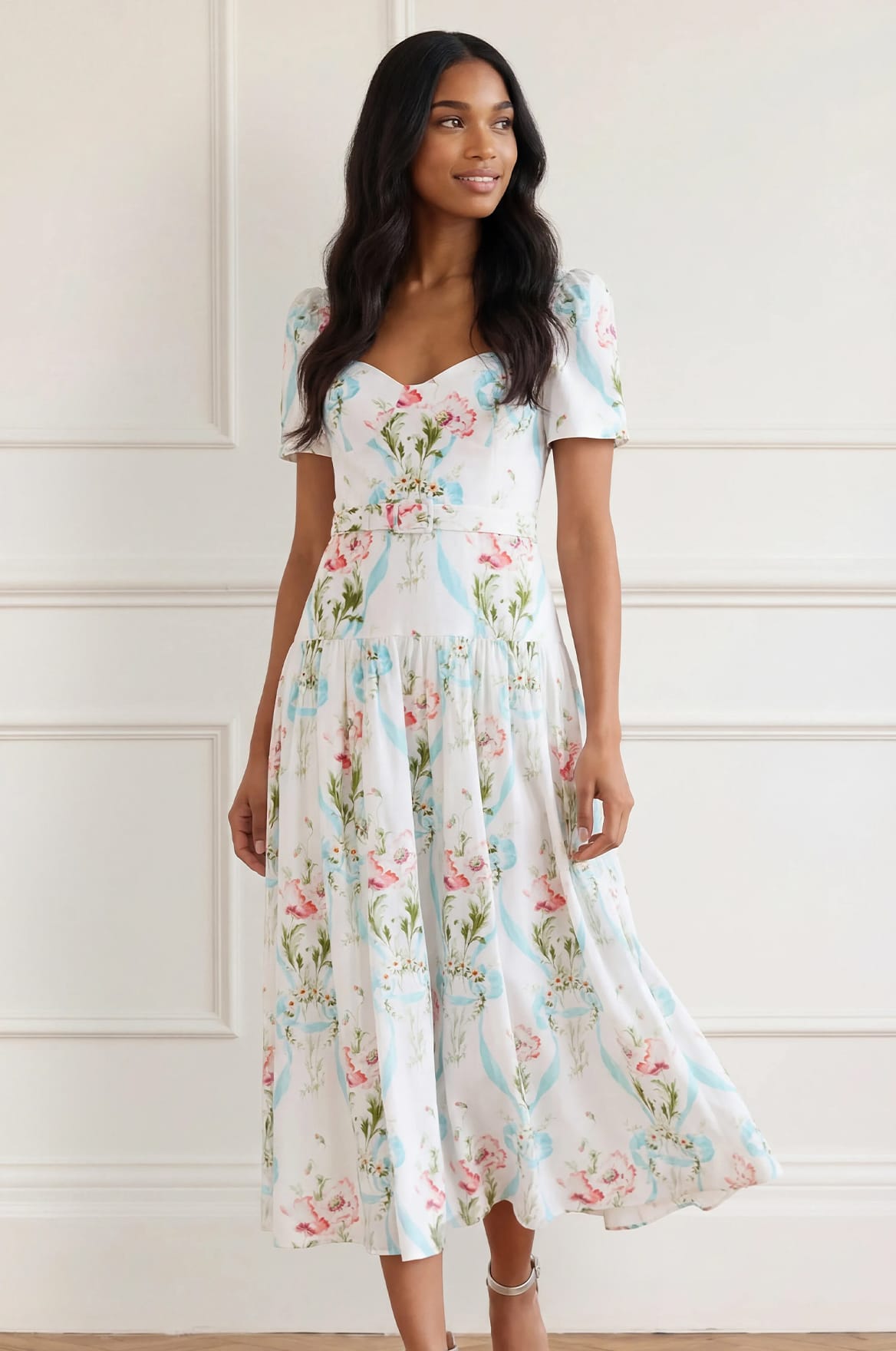Needle & Thread Floral Ribbon Ballerina Dress sukienka White
