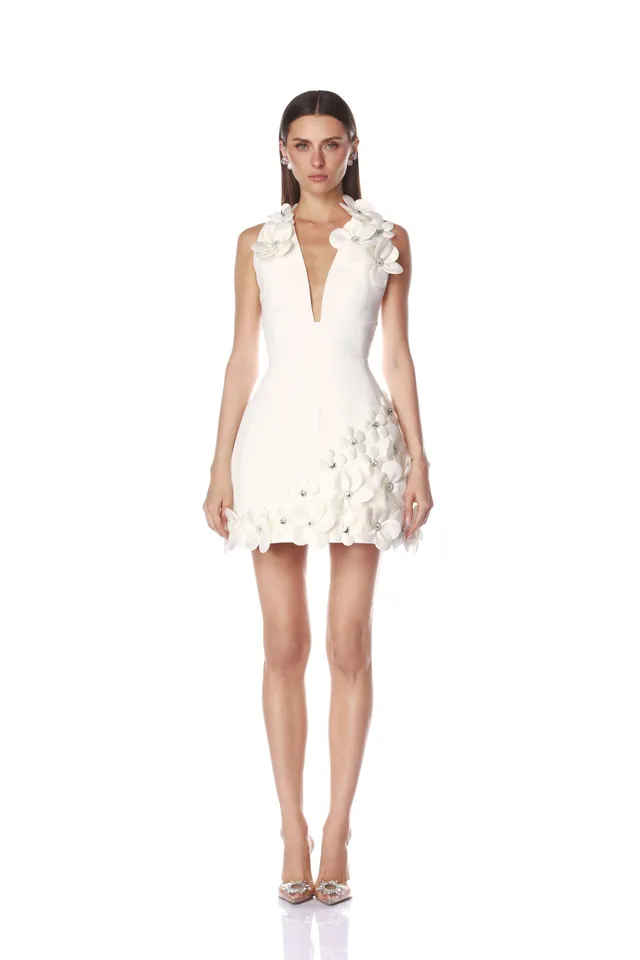 Bronx and Banco Estelle White sukienka mini biała dekolt V
