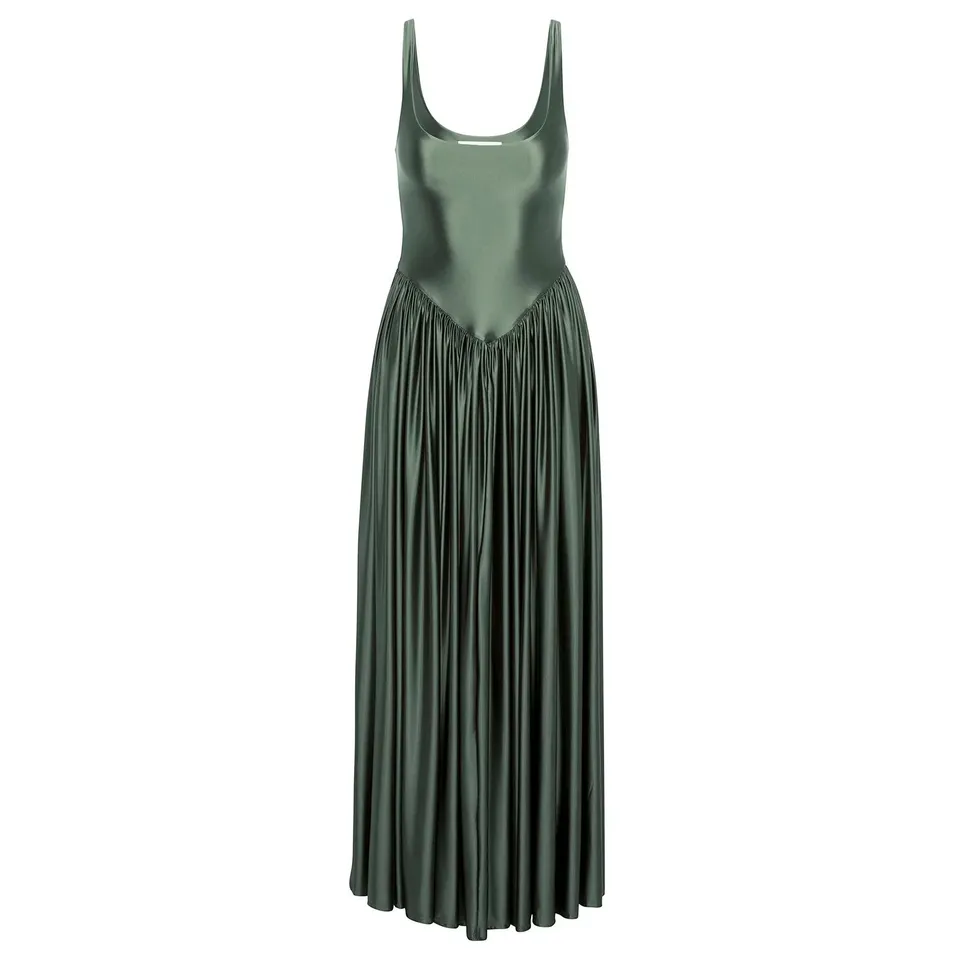 Delfi Collective Oriana sukienka wieczorowa khaki satyna