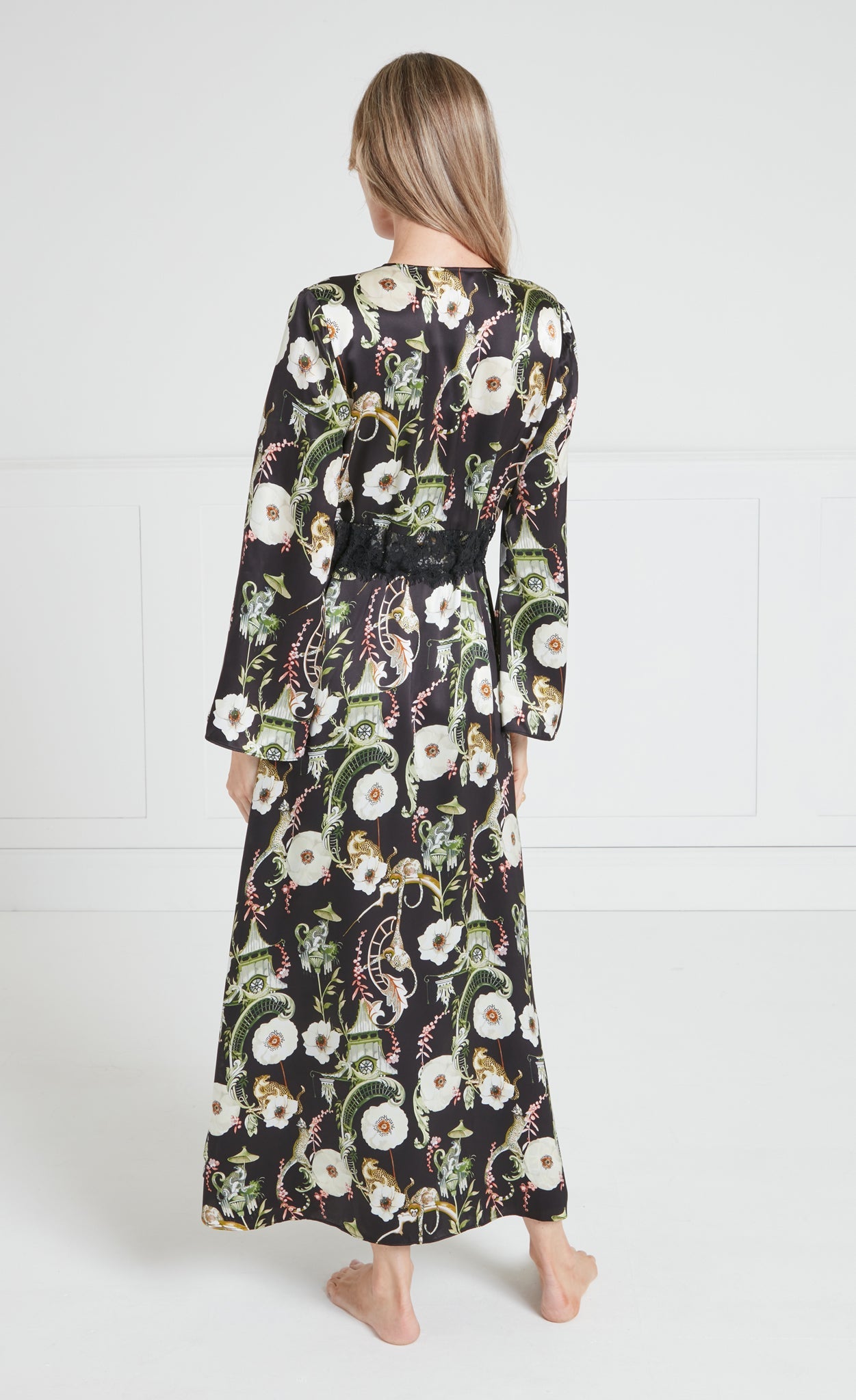 Temperley London Aphrodite Robe szlafrok czarny print koronka