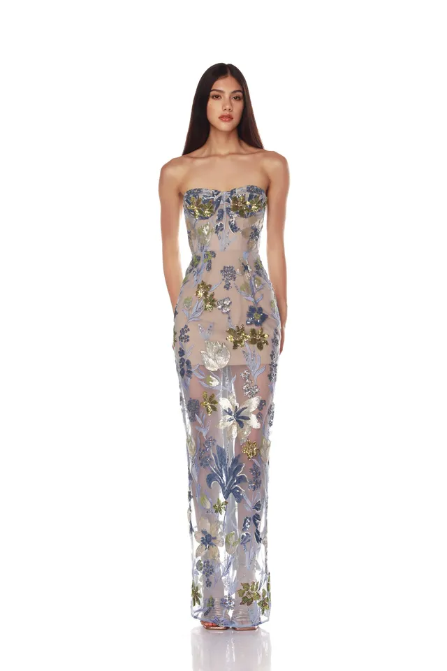 Bronx and Banco Dahlia Baby Blue sukienka maxi