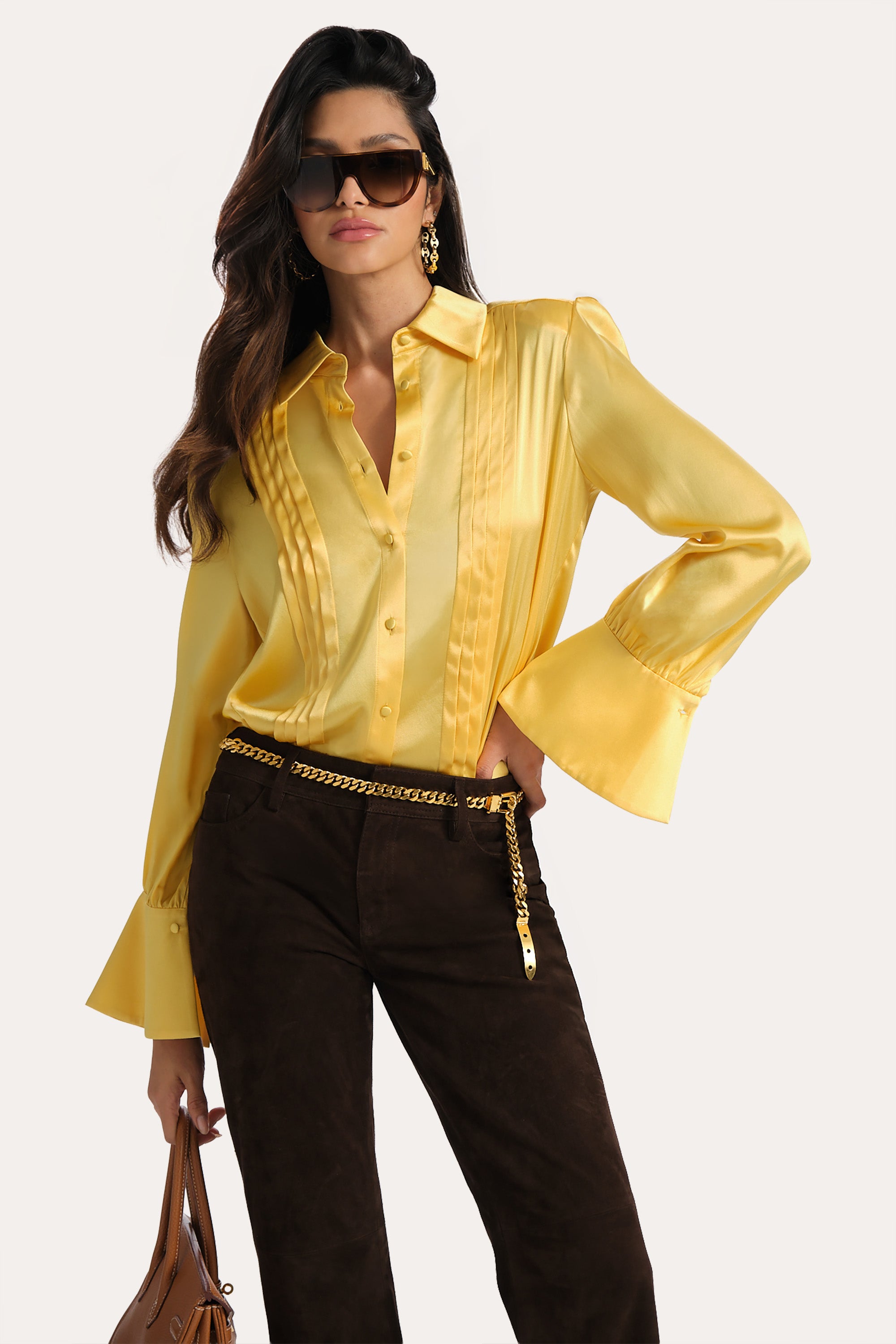 Elie Tahari Chloe bluzka charmeuse Lemon Silk