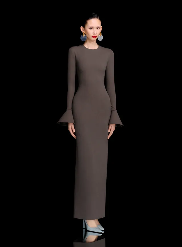 Solace London Alicia Maxi Dress sukienka szara długi rękaw