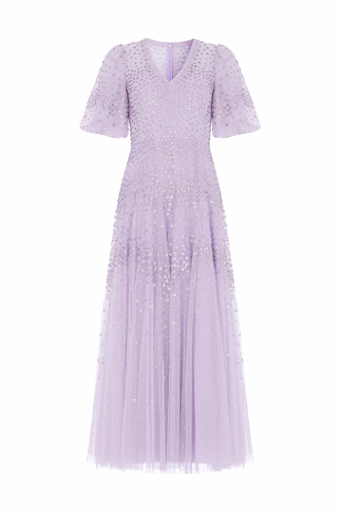 Needle & Thread Scallop Sequin V-Neck sukienka fioletowa