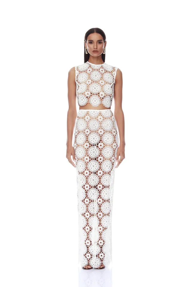 Bronx and Banco Crochet Crop top koronkowy z frędzlami