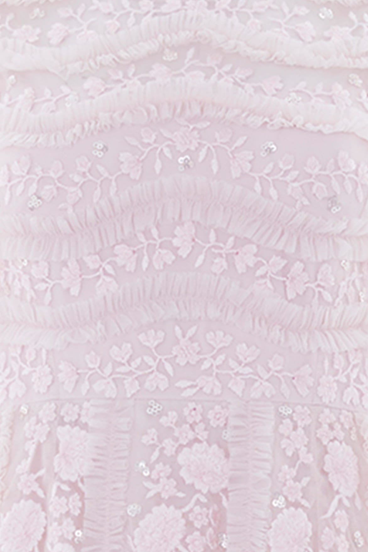 Needle & Thread Gianna Ruffle sukienka wieczorowa różowa cekinowa