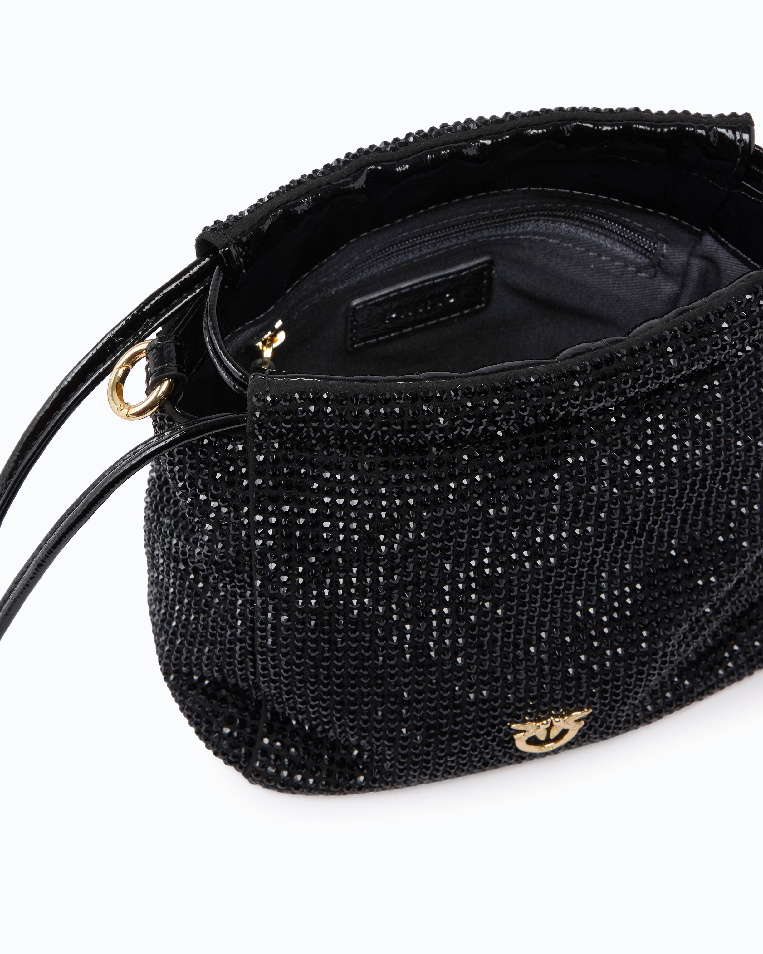 Pinko Pouch Flower torebka kubełkowa czarna kryształki