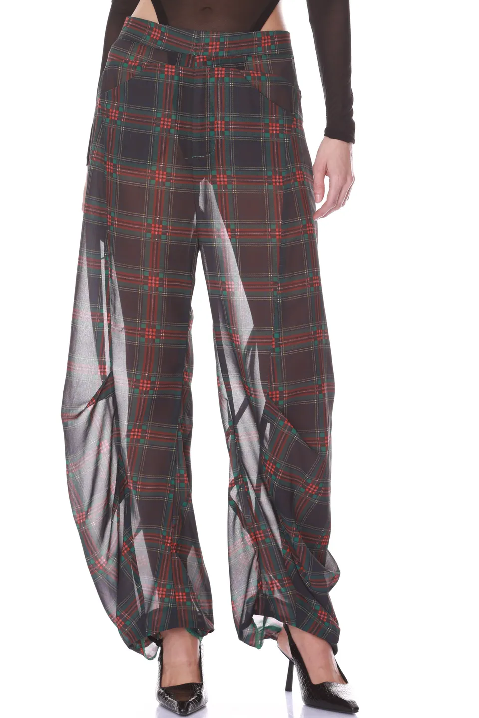 Bronx and Banco Plaid spodnie organza w kratę prześwitujące