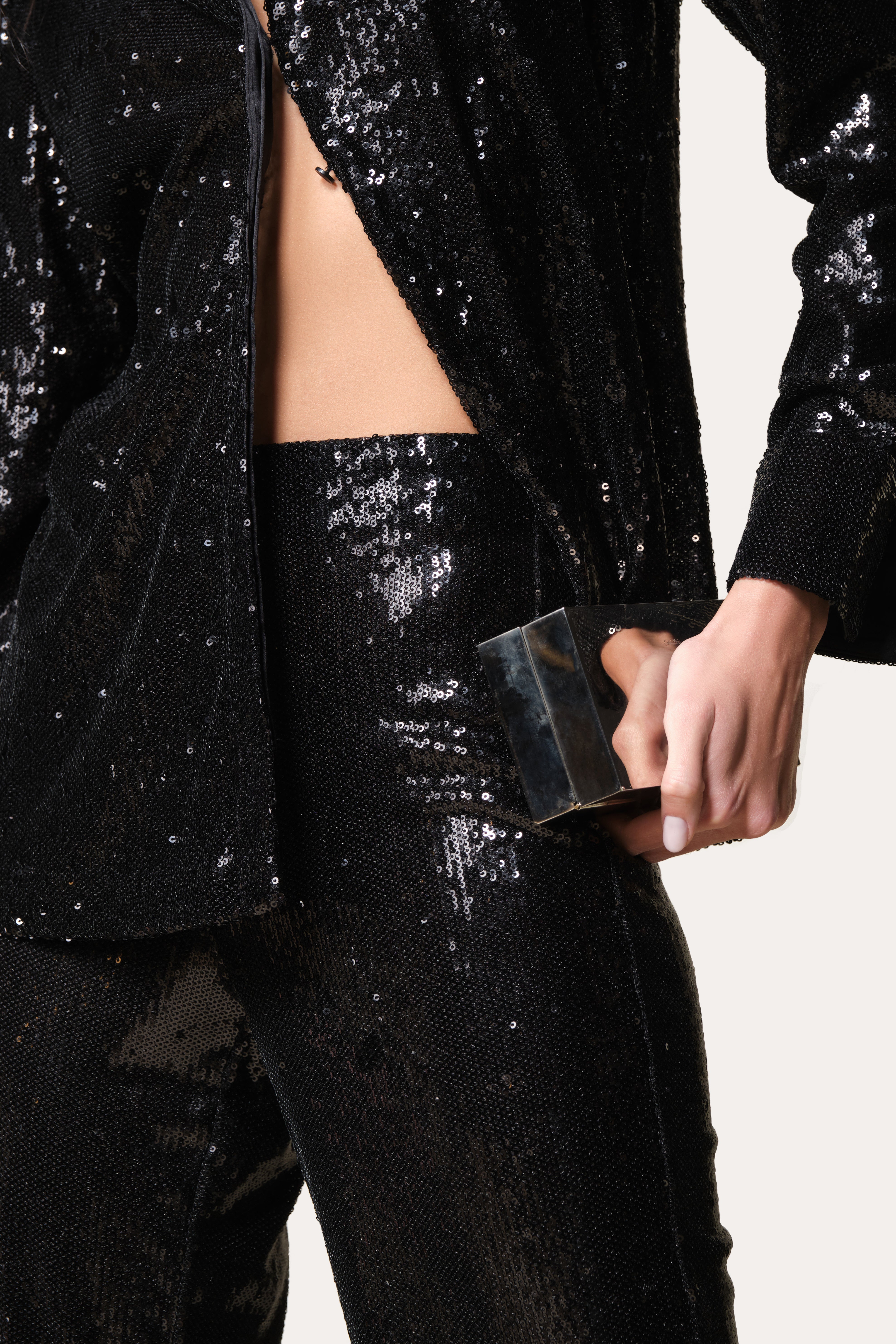 Elie Tahari EN043204 Sequined spodnie czarne cekinowe