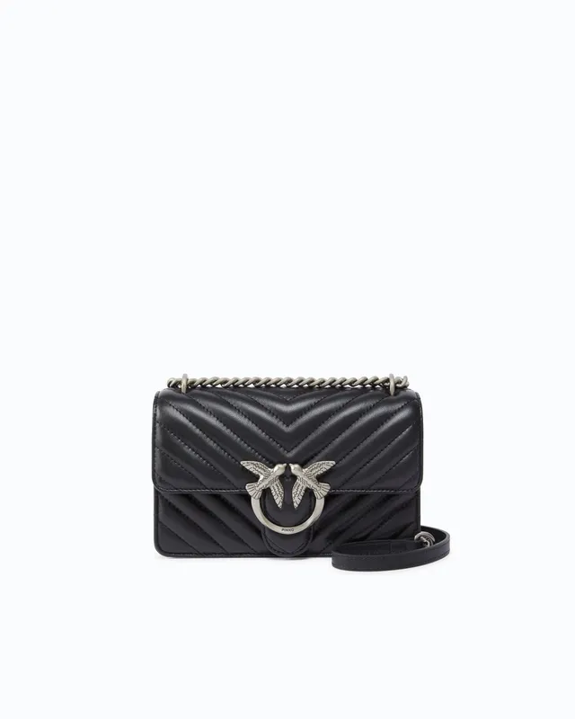Pinko Love One Mini torebka czarna chevron skórzana