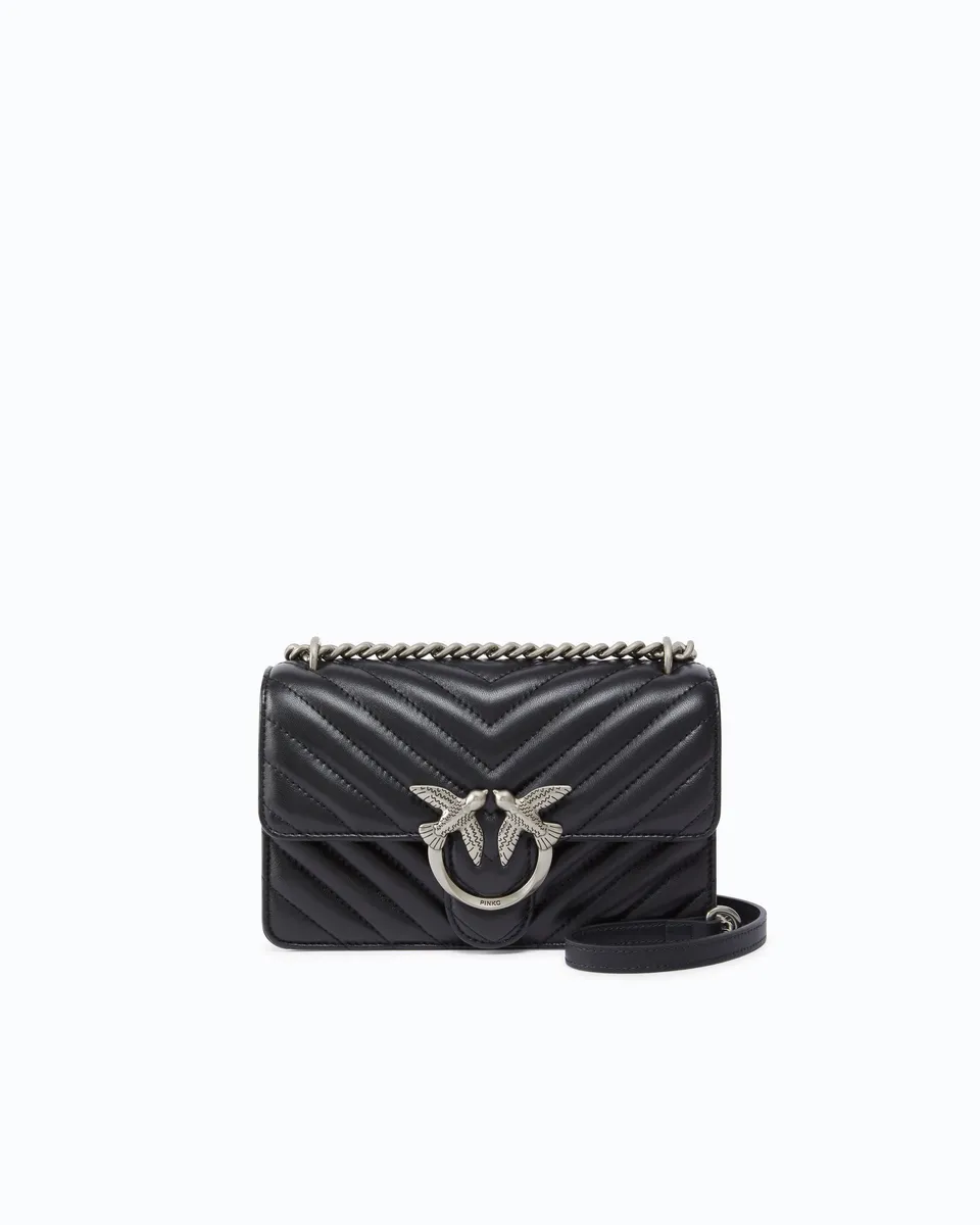 Pinko Love One Mini torebka czarna chevron skórzana