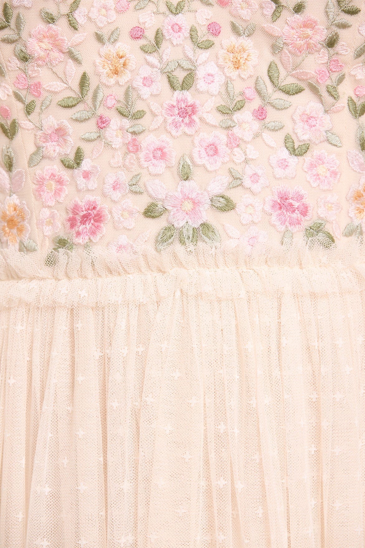 Needle & Thread Rosie Lace Bodice Short Sleeve V-Neck Ballerina Dress sukienka kremowa