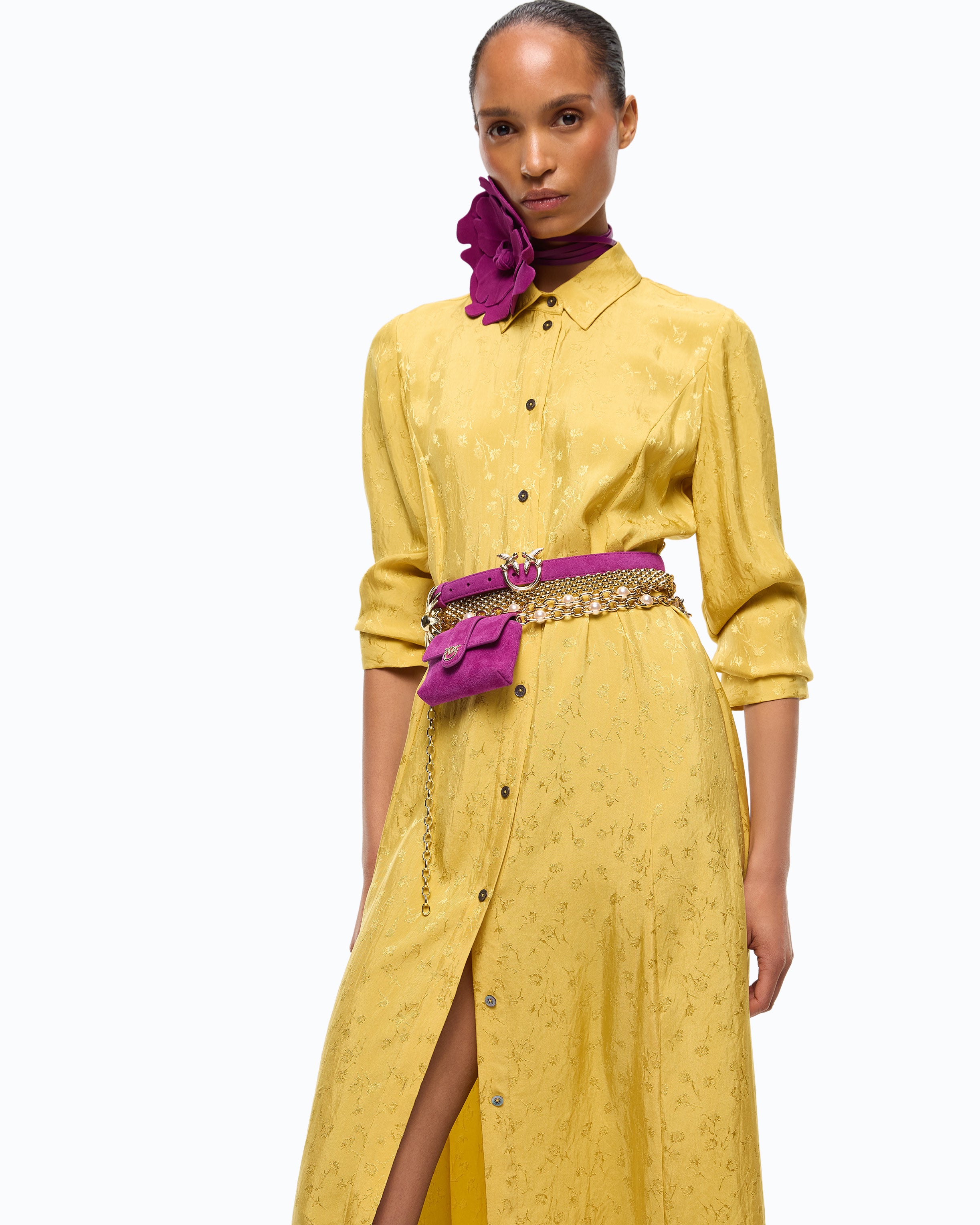 Pinko Agatea Dress sukienka długa żółta z octanu