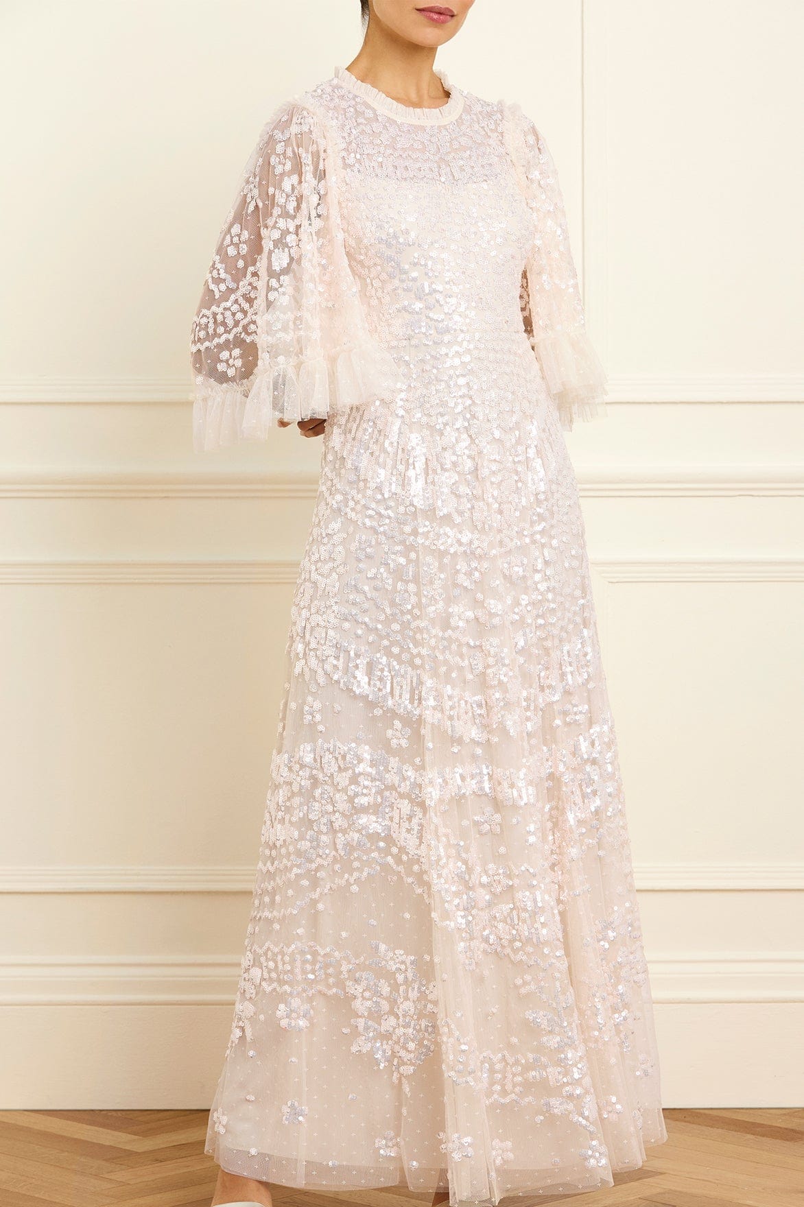 Needle & Thread Anais Sequin Gown sukienka kremowa cekinowa
