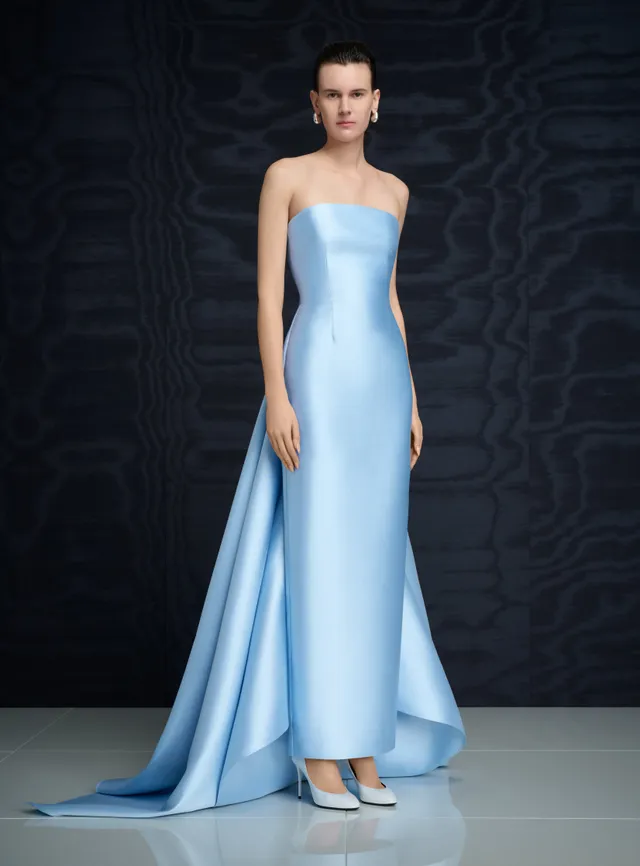 SOLACE LONDON Imani sukienka maxi błękitna gorsetowa
