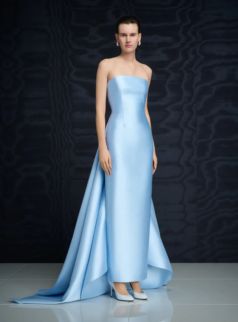 SOLACE LONDON Imani sukienka maxi błękitna gorsetowa