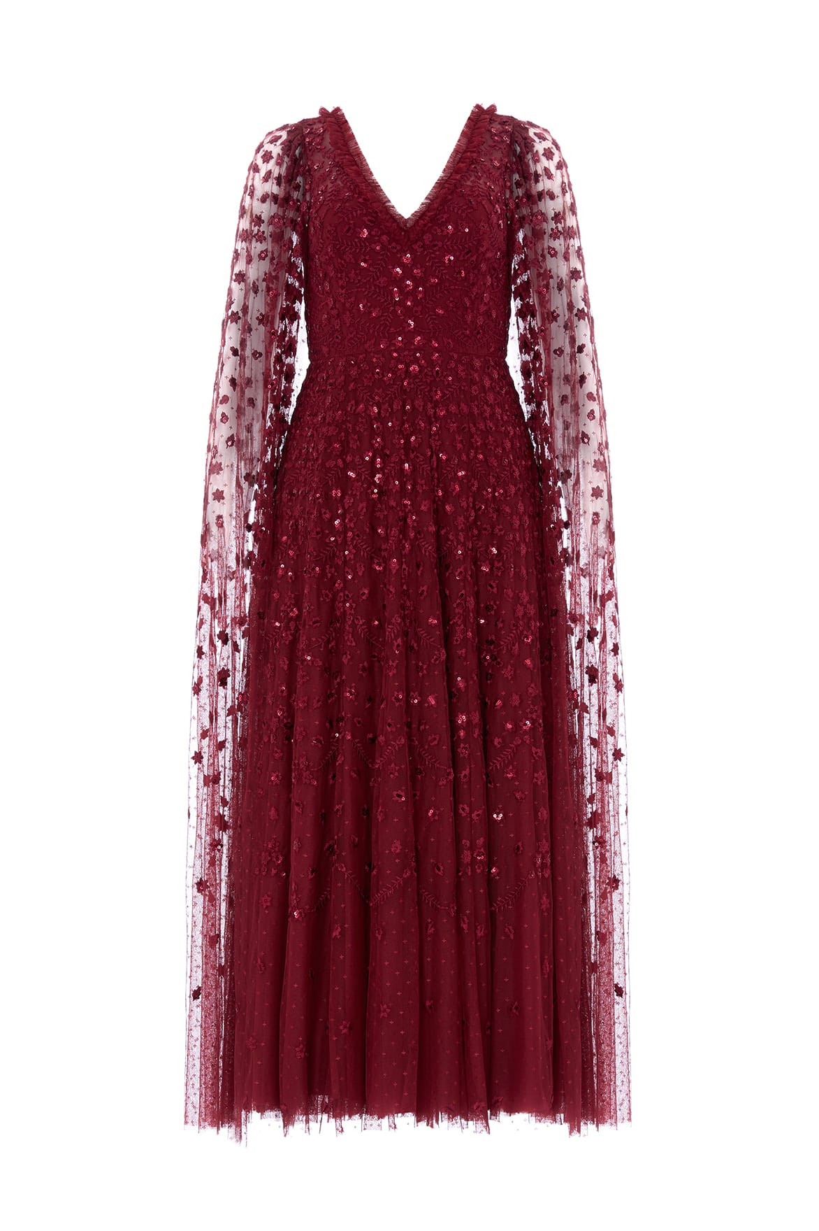 Needle & Thread Clover Cape Sleeve sukienka Red cekinowa