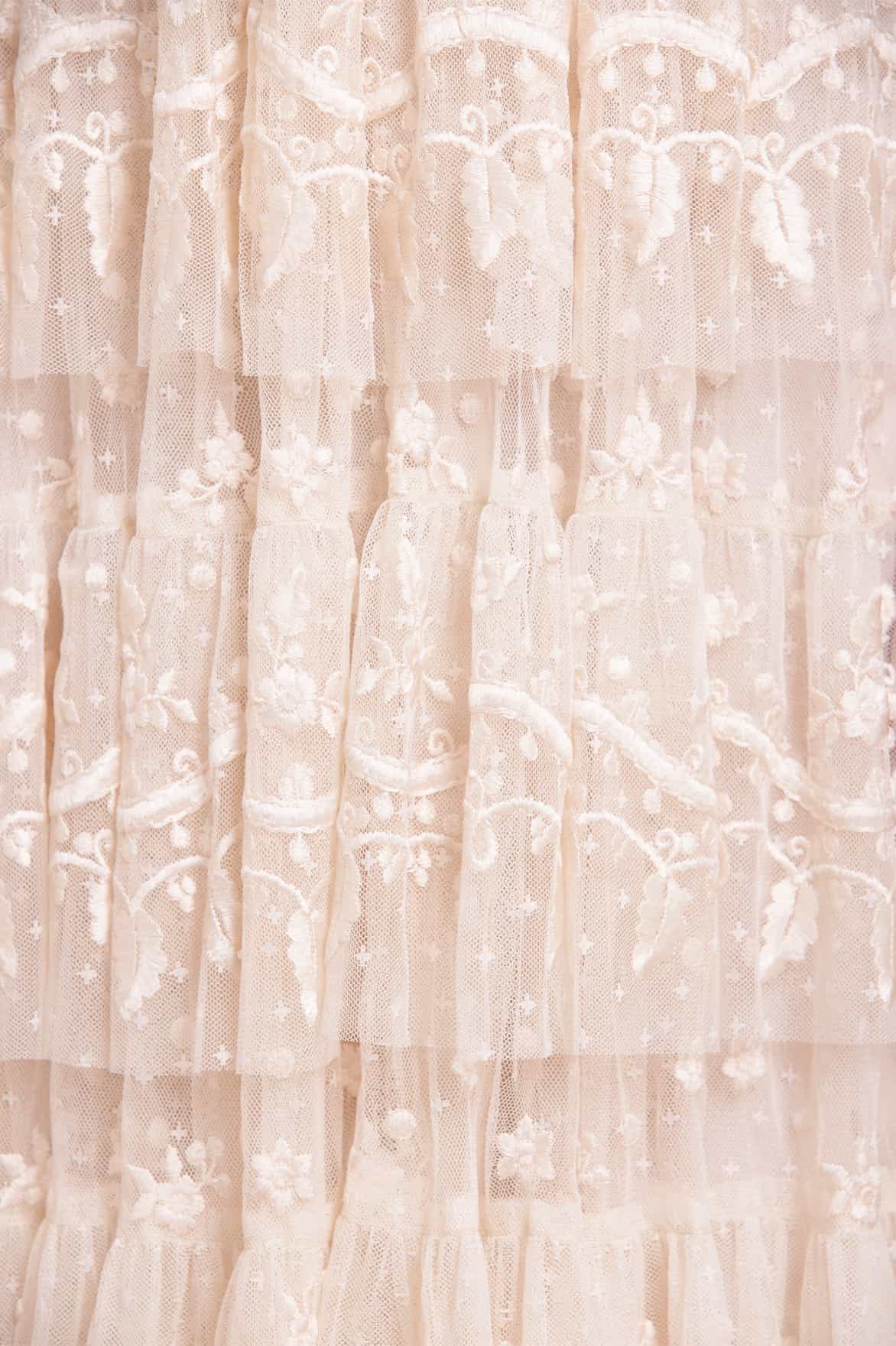 Needle & Thread Layered Lace Ankle Gown sukienka kremowa koronkowa