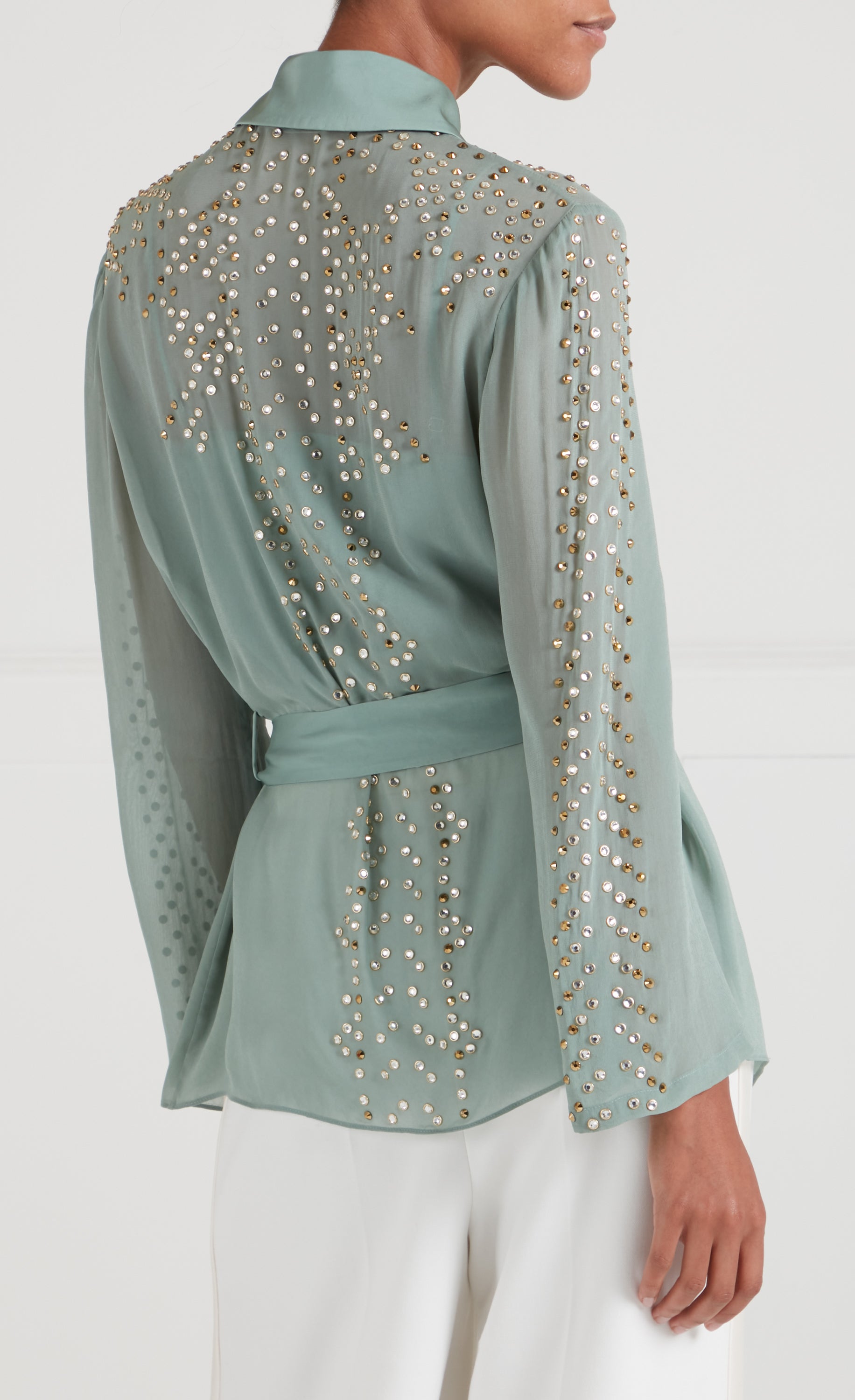 Temperley London Oberon koszula Jade Green półprzezroczysta