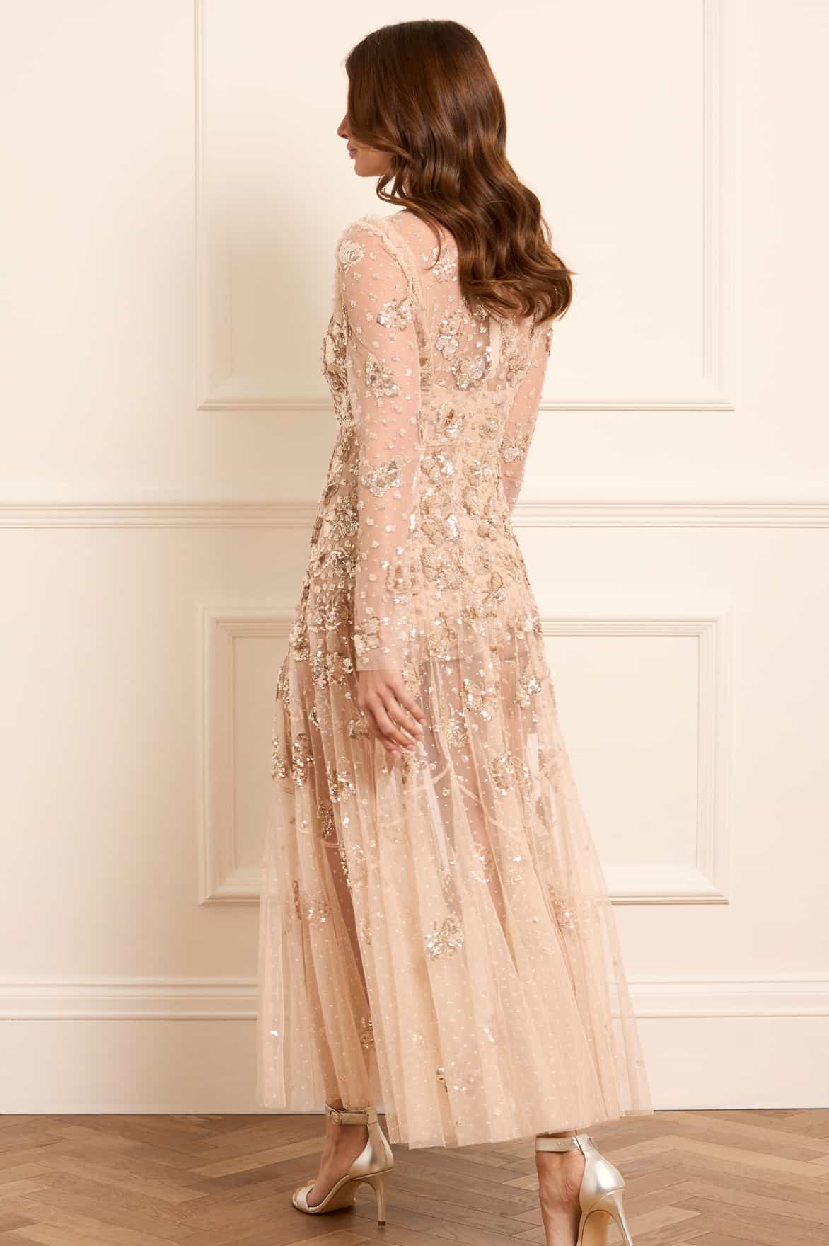 Needle & Thread Papillon Sheer Ankle Gown suknia Parchment