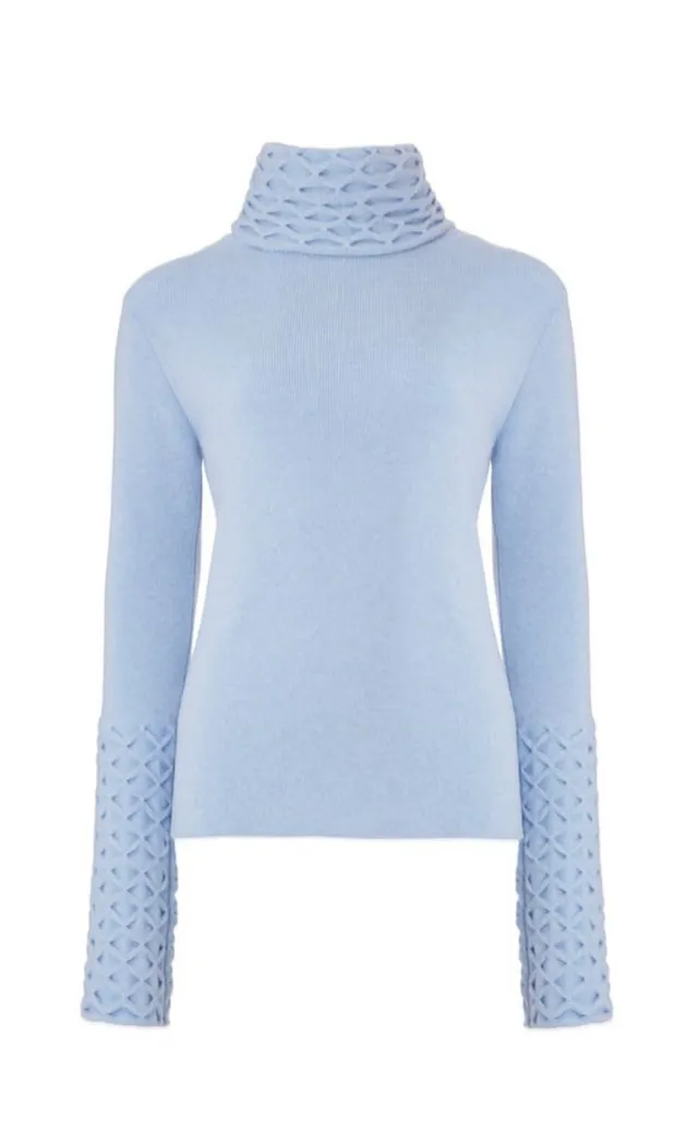 Temperley London Honeycomb Knit Jumper sweter Powder Blue wełna