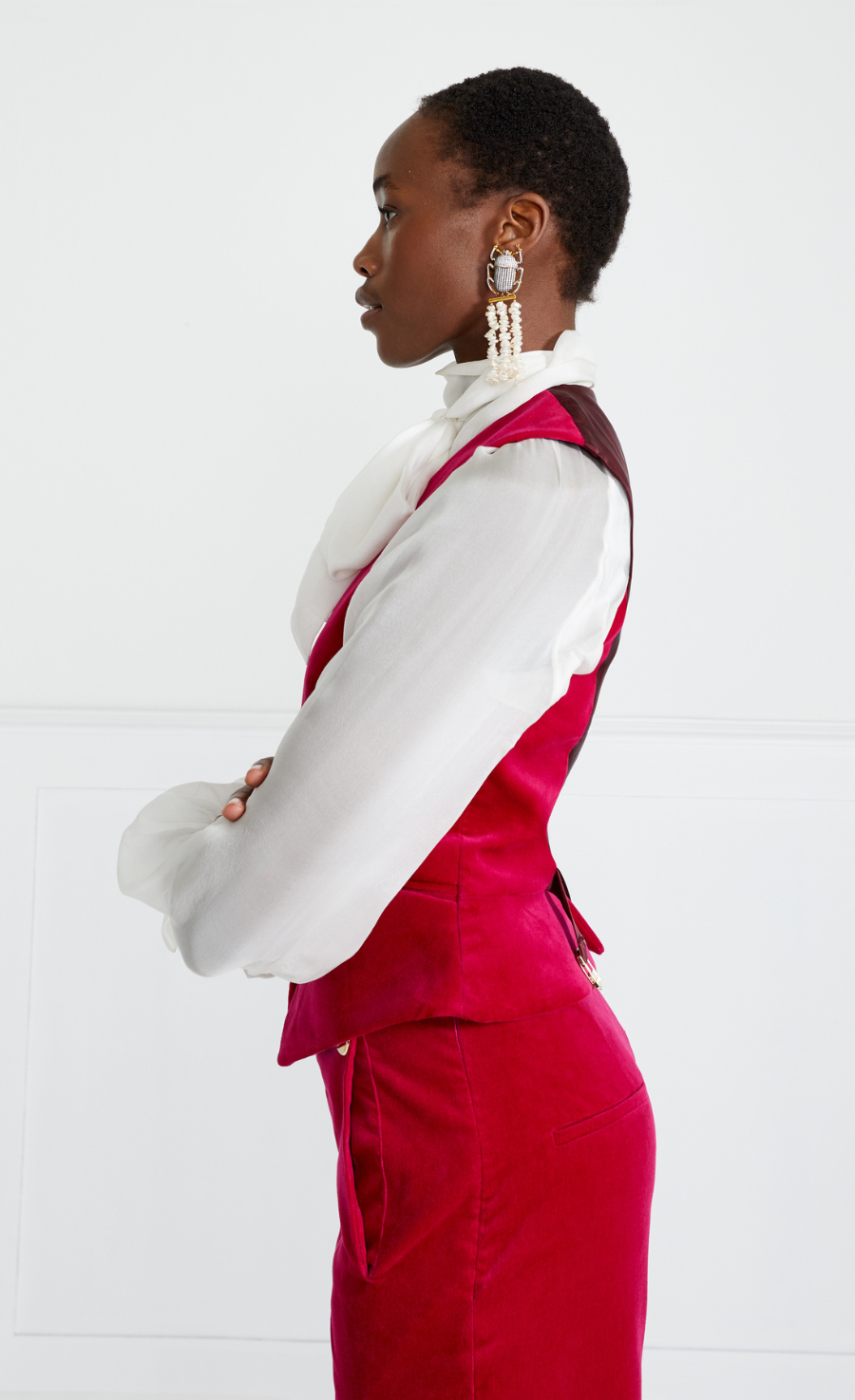 Temperley London Clove kamizelka welurowa różowa