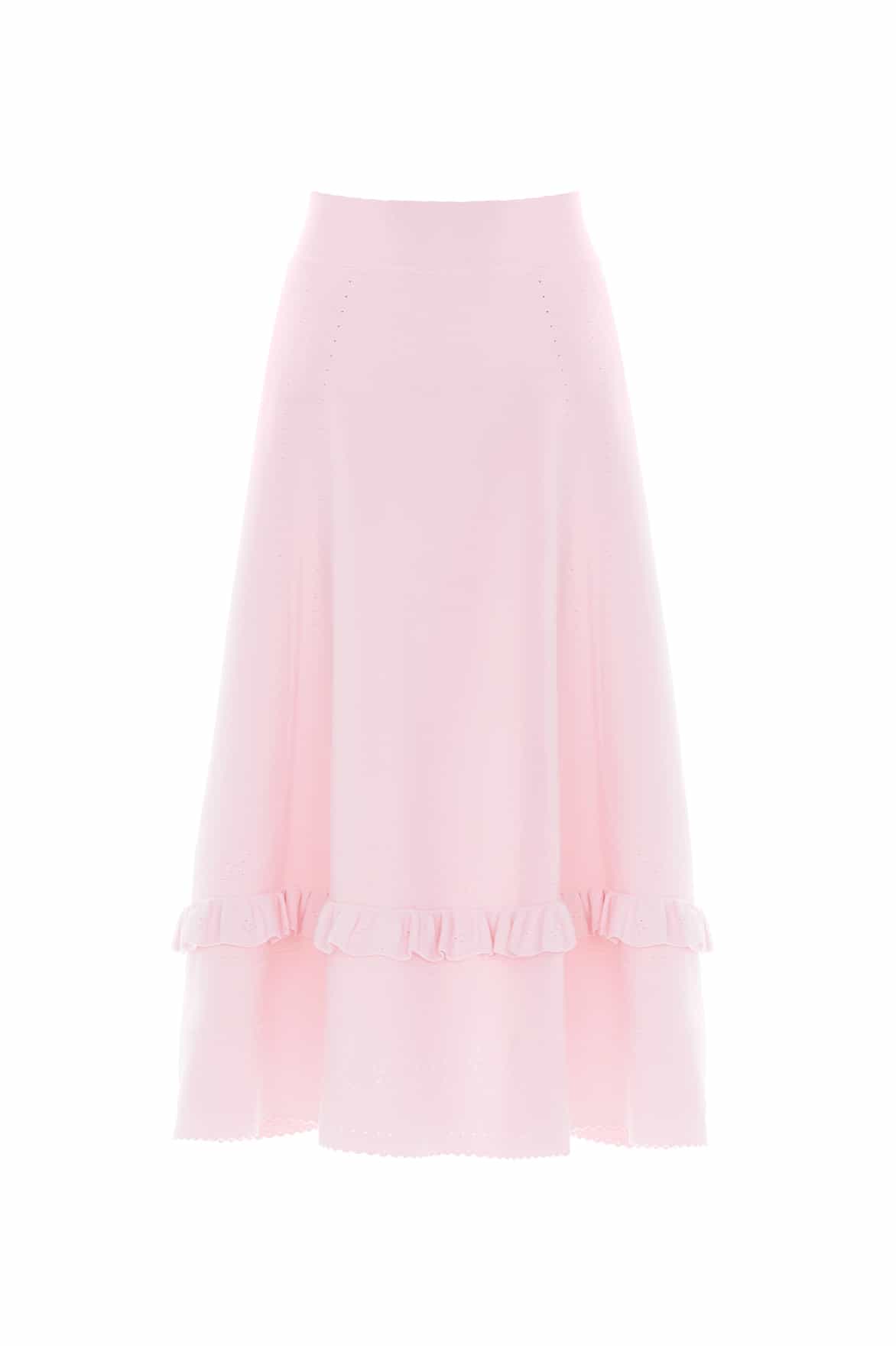 Needle & Thread Pointelle Trim Knit Skirt spódnica różowa midi