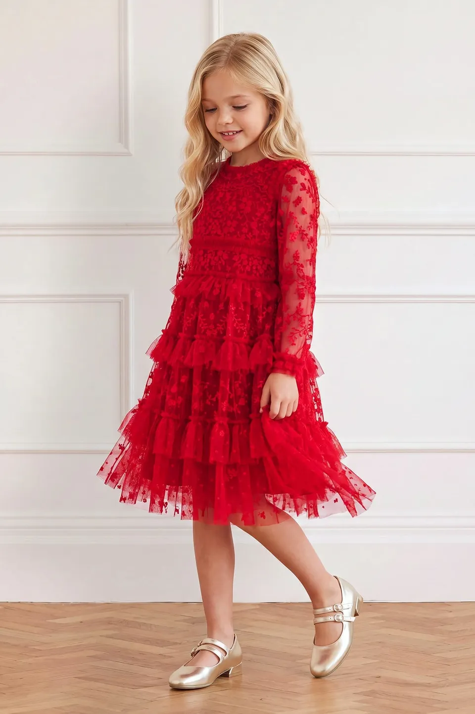 Needle & Thread Blossom Lace Dress sukienka czerwona koronka
