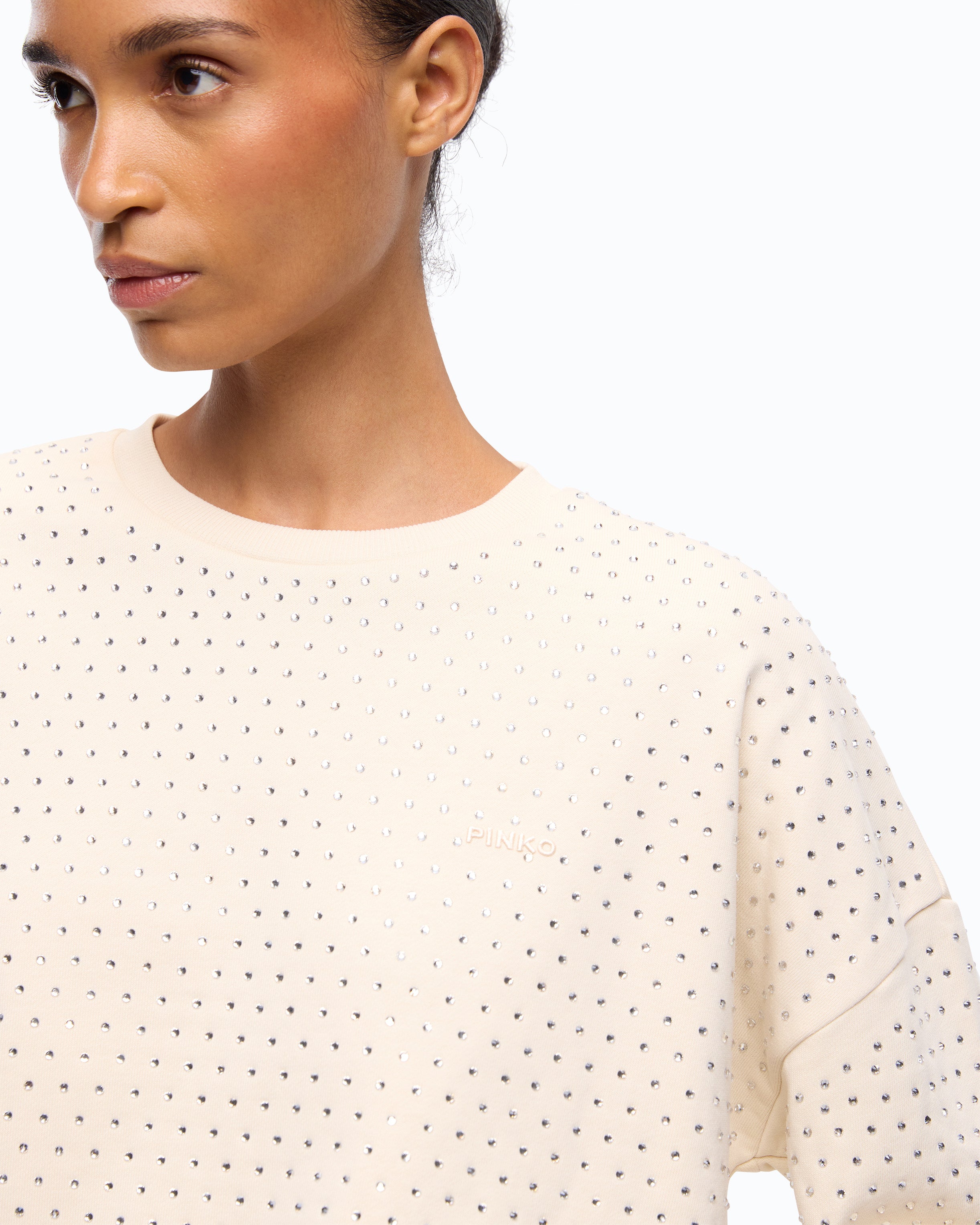 Pinko Monaci Sweater bluza kryształki beżowa XS-XL