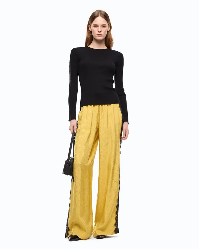 Pinko Philesia Pants spodnie palazzo żółte żakard