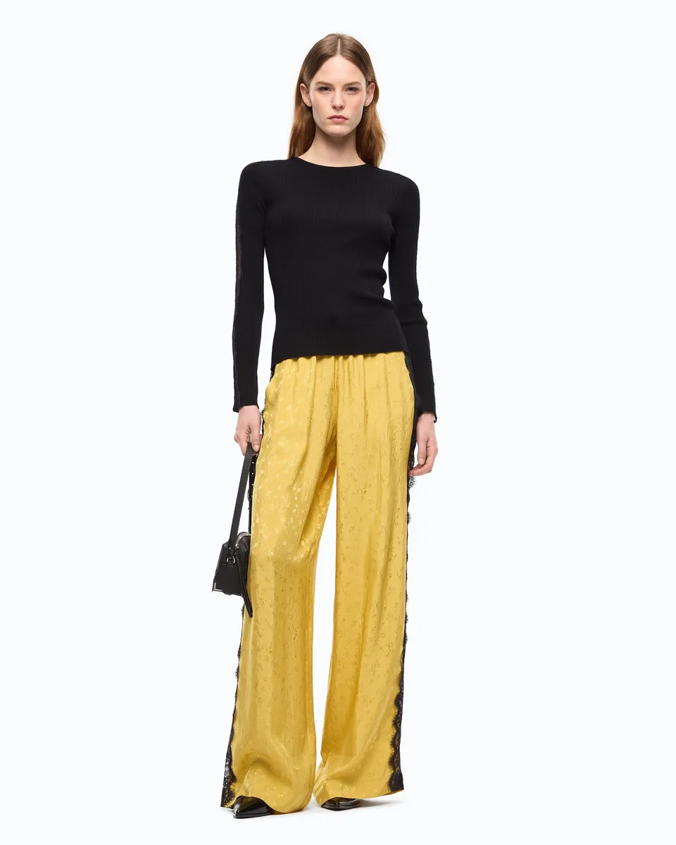 Pinko Philesia Pants spodnie palazzo żółte żakard