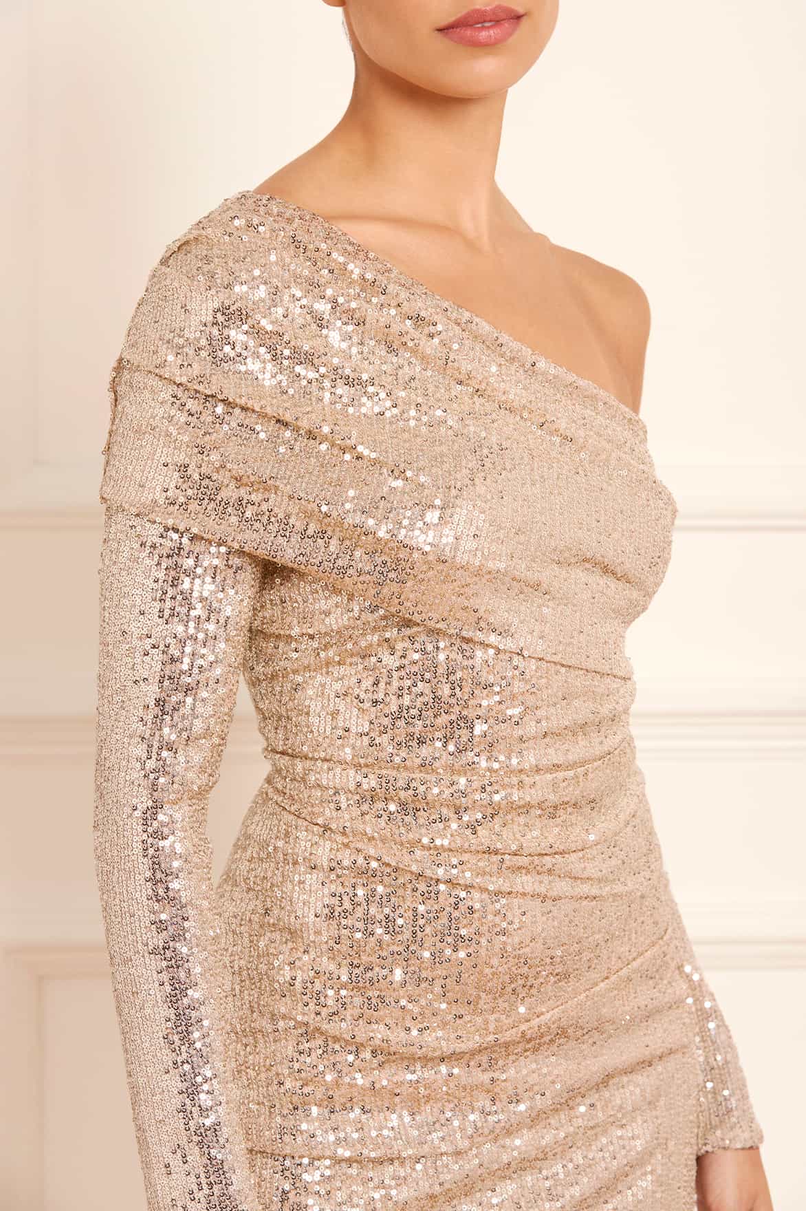 Needle & Thread Nova One-Shoulder sukienka srebrna cekinowa