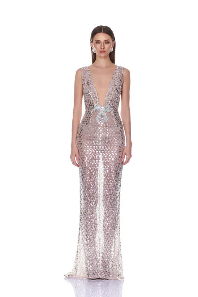 Bronx and Banco Liora Silver suknia wieczorowa srebrna maxi