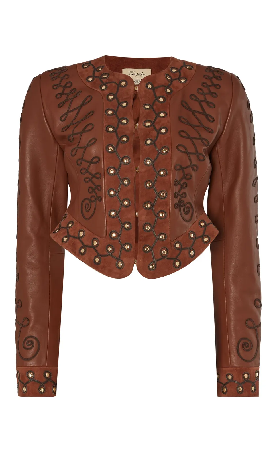 Temperley London Pablo kurtka skórzana haftowana Tan