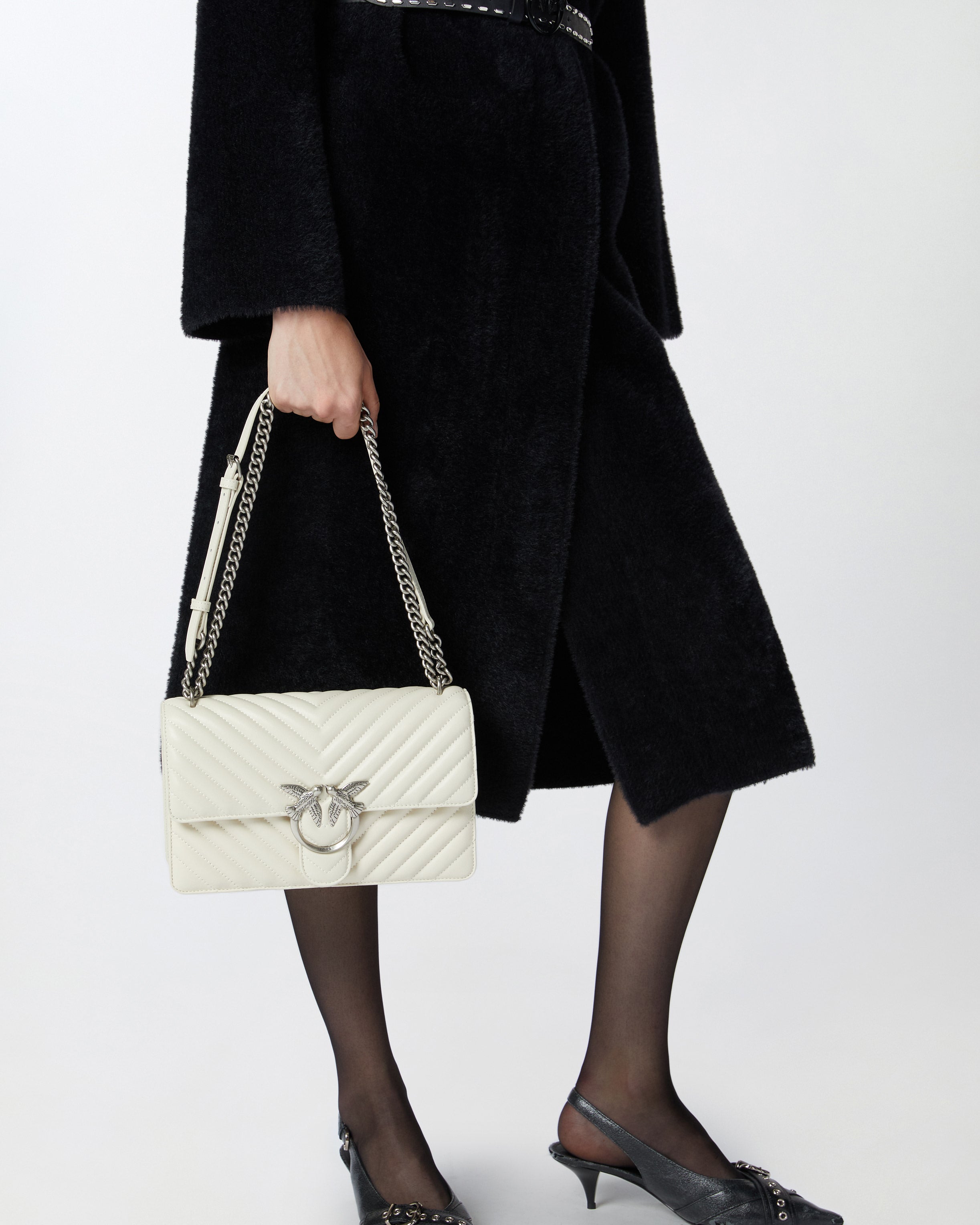 Pinko Classic Love Bag One Chevron torebka biała pikowana