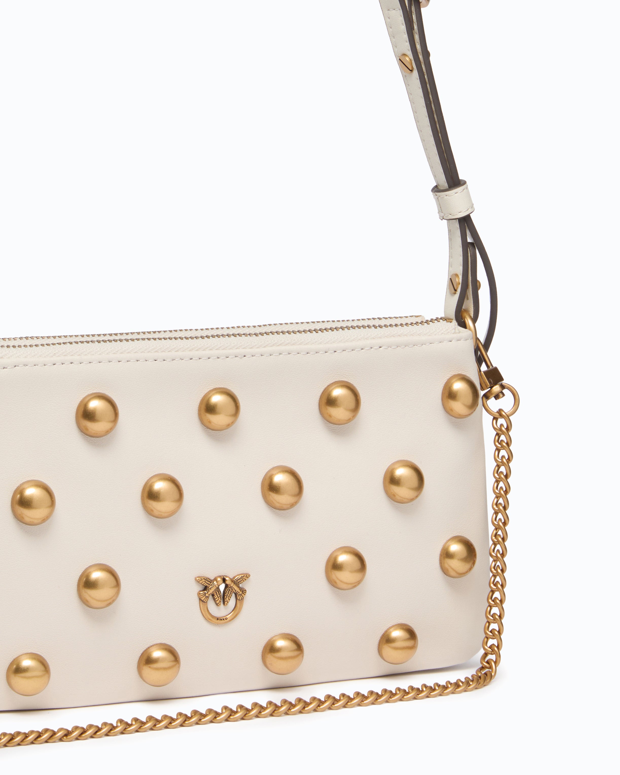 Pinko Double Mini torebka skórzana bíala ćwieki
