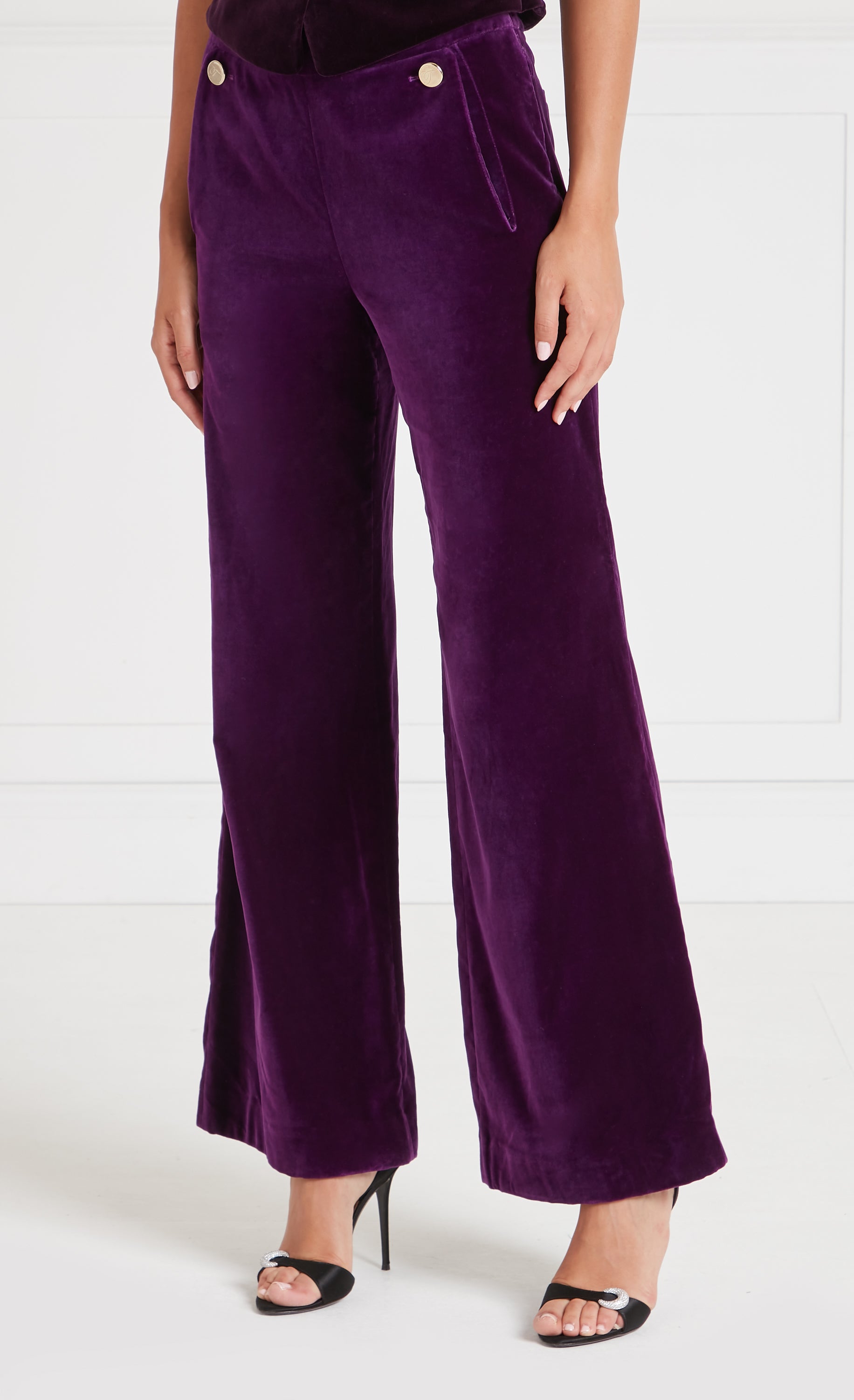 Temperley London Clove Velvet spodnie Dark Amethyst welur