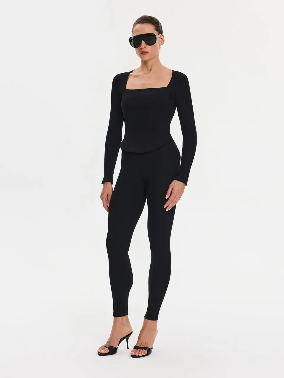 Nudyess Electra legginsy prążkowane czarne bawełniane