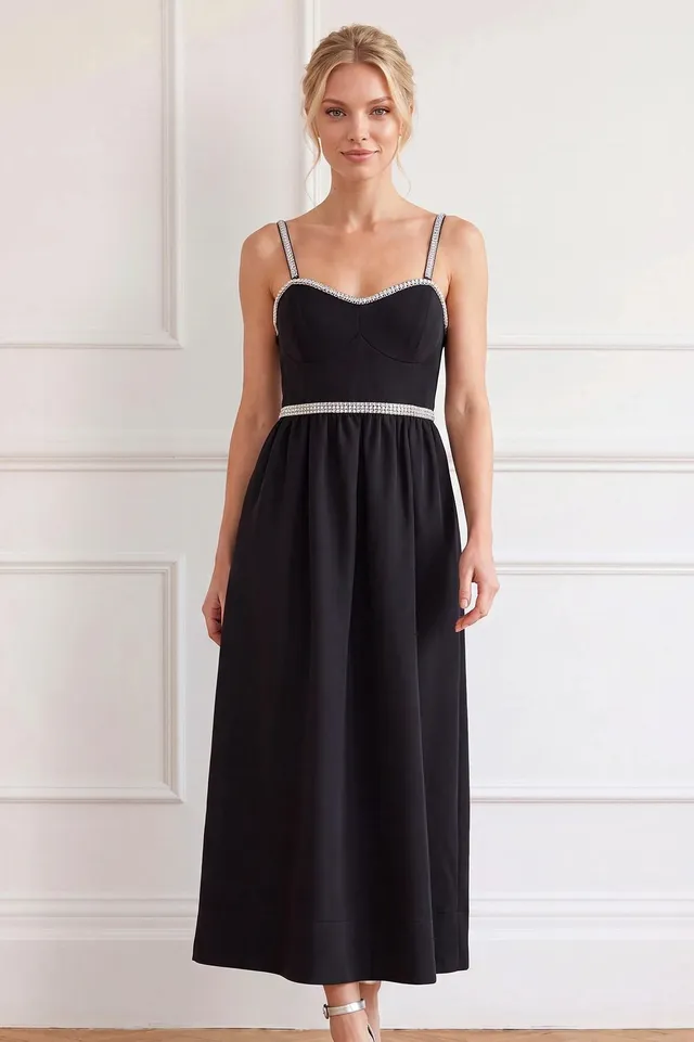 Needle & Thread Rosetta Satin Cami Gown sukienka czarna