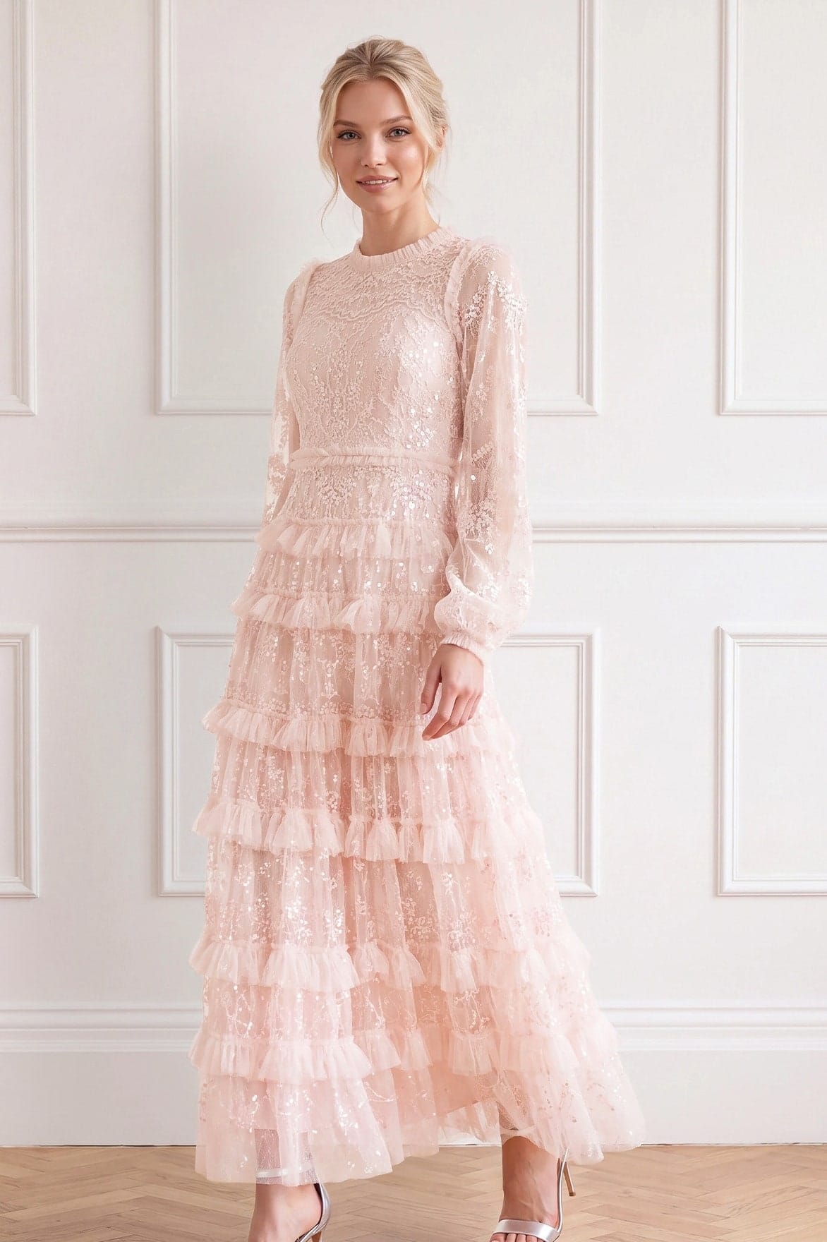Needle & Thread Blossom Lace Ankle Gown suknia róż koronka