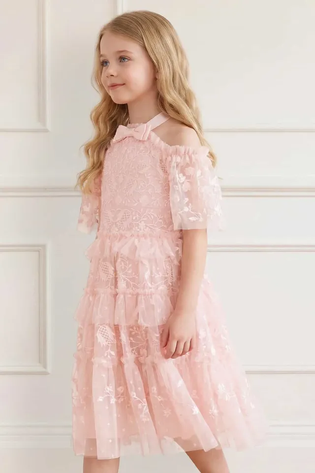 Needle & Thread Primrose Kids Dress sukienka dziewczęca różowa z cekinami