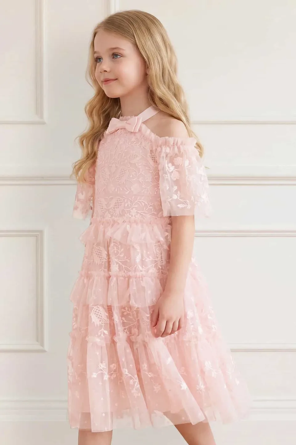 Needle & Thread Primrose Kids Dress sukienka dziewczęca różowa z cekinami